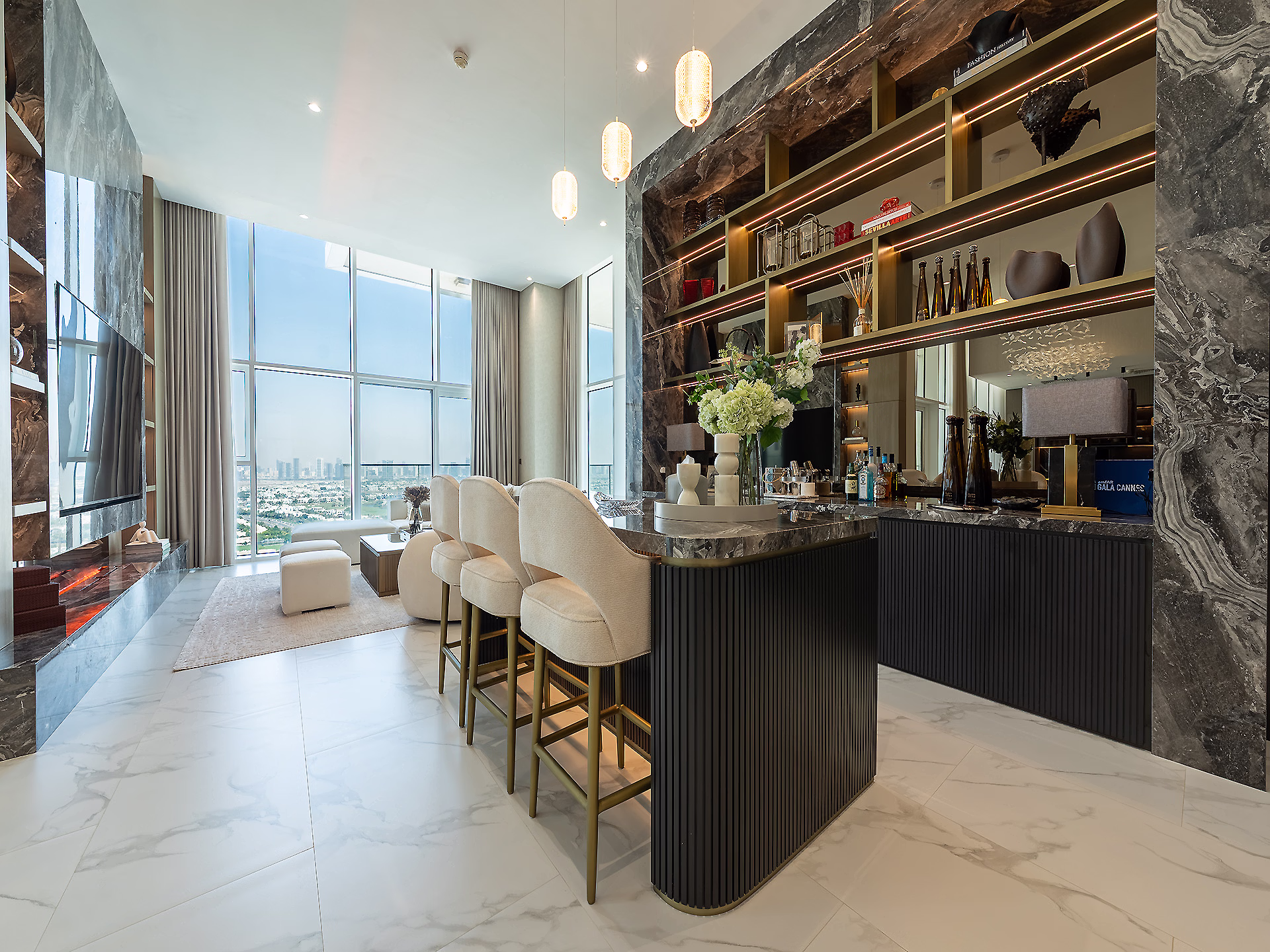 Banyan Tree residence, bar seating and dining area