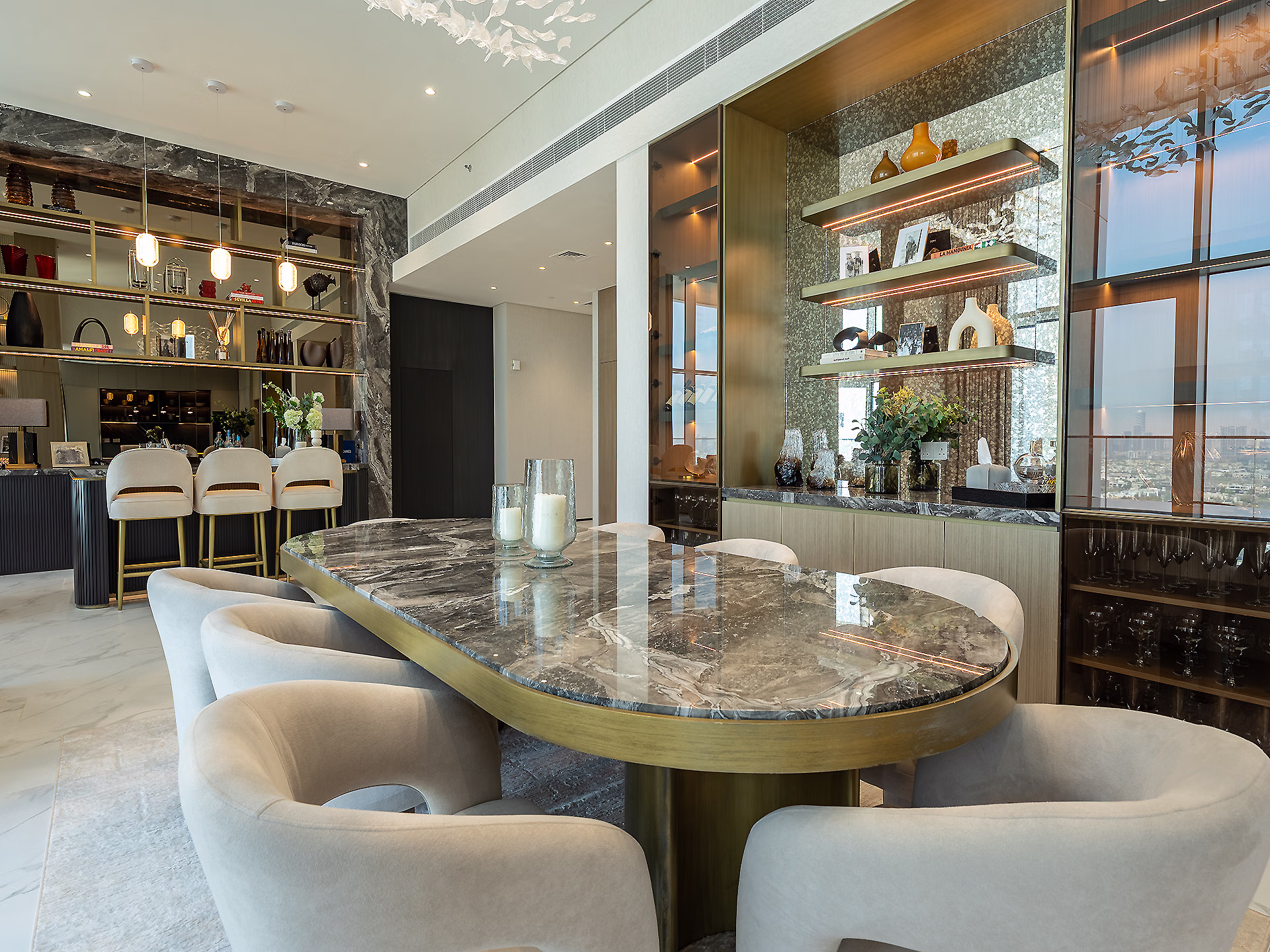 Banyan Tree residence, dining table and living area