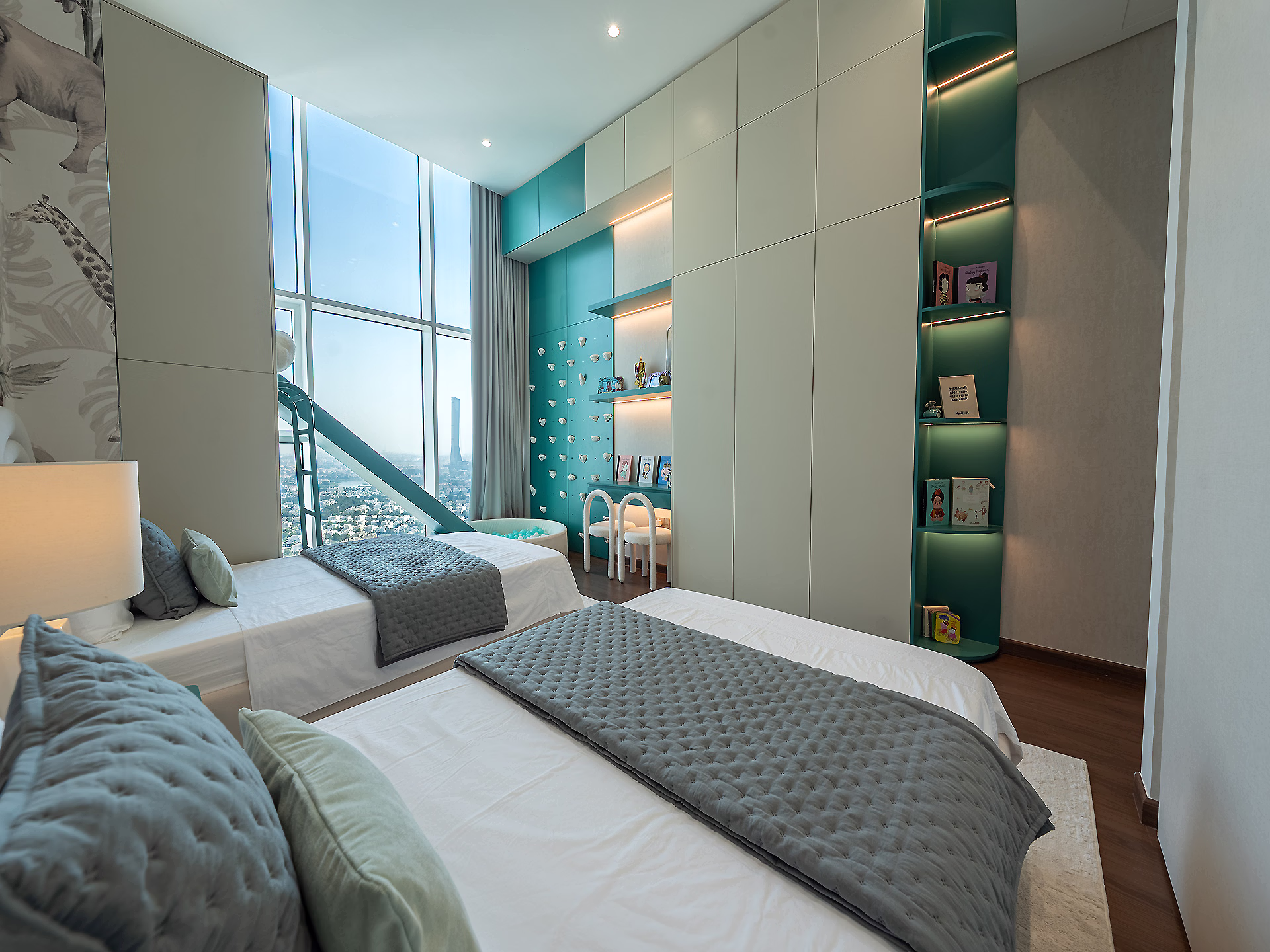 Banyan Tree residence, bedroom and floor-to-ceiling windows