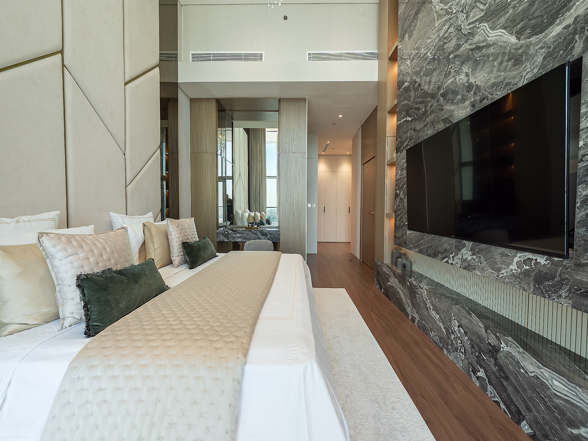 Banyan Tree residence, principal bedroom and media wall
